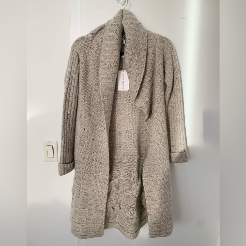 Autumn Cashmere 100% Cashmere Long Duster Cardigan Cable Knit Nwt
